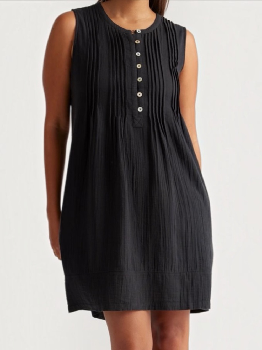 Quince Organic Cotton Gauze Sleeveless Swing Dress Black
